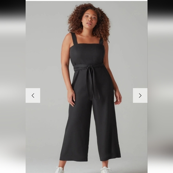 Vetta 2 Piece Apron Tie Back Jumpsuit in Black size 4 100% Linen - Picture 2 of 11